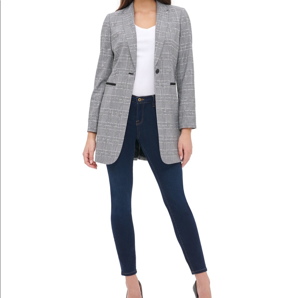 Tommy Hilfiger Plaid One-Button Elbow Patch Blazer
